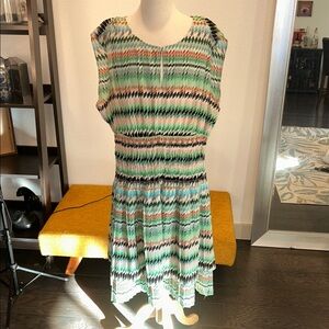 Country Road Zigzag Patterned Midi Dress - Green, Black, White, Orange